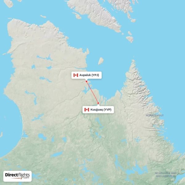 Aupaluk - Kuujjuaq direct flight map