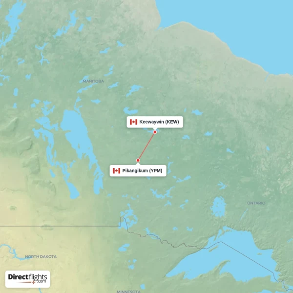 Pikangikum - Keewaywin direct flight map