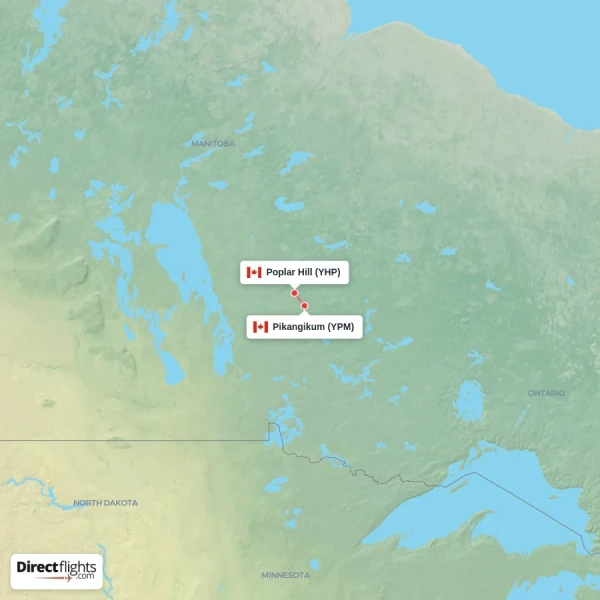 Pikangikum - Poplar Hill direct flight map