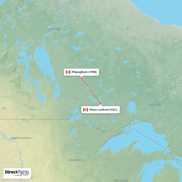 Pikangikum - Sioux Lookout direct flight map