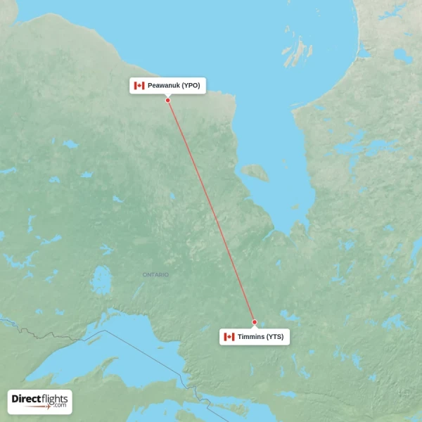 Peawanuk - Timmins direct flight map