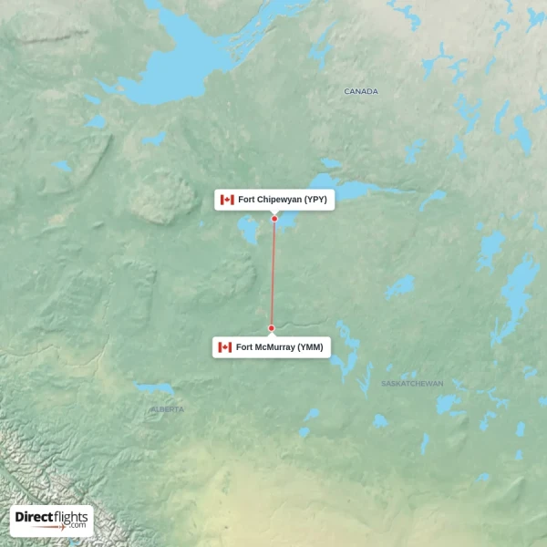 Fort Chipewyan - Fort McMurray direct flight map