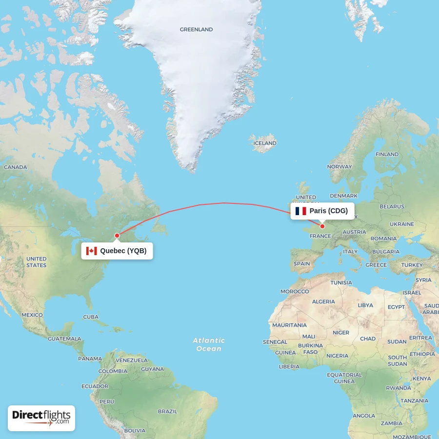YQB - CDG route map