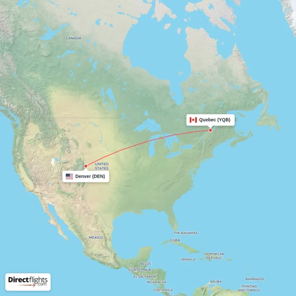 Quebec - Denver direct flight map