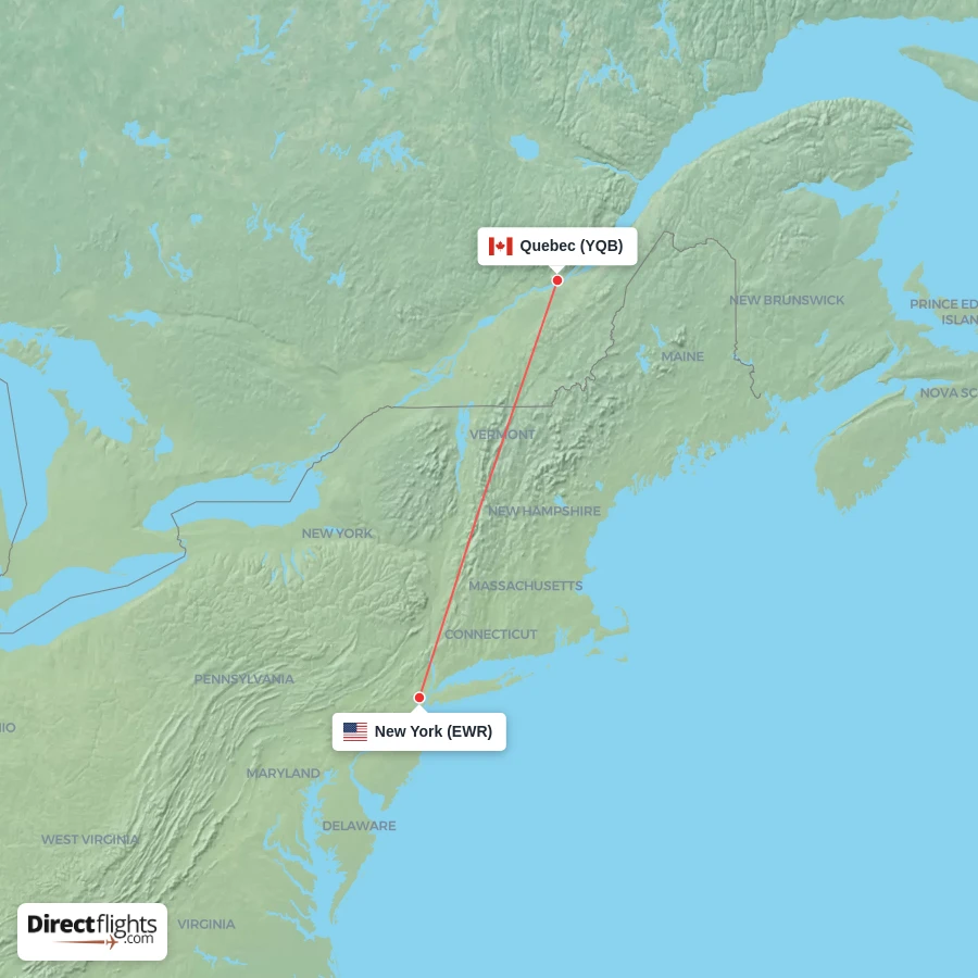 YQB - EWR route map