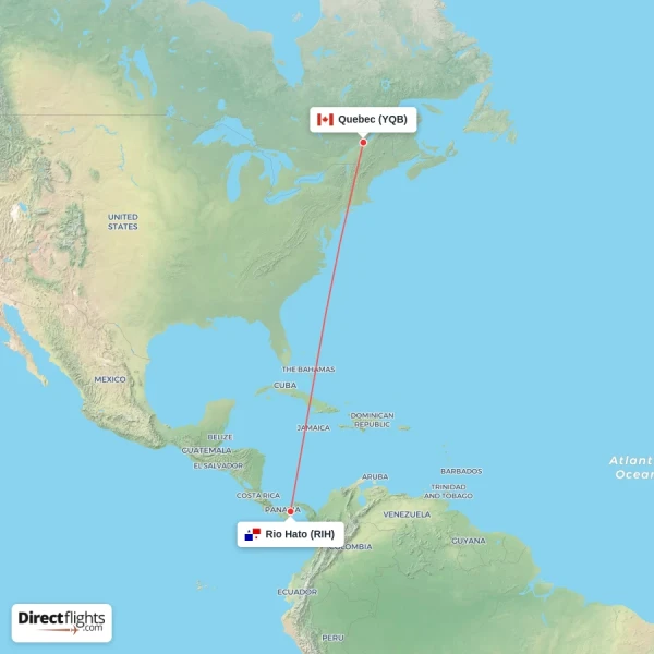 Quebec - Rio Hato direct flight map