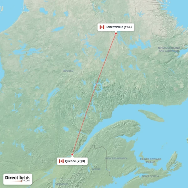 Quebec - Schefferville direct flight map