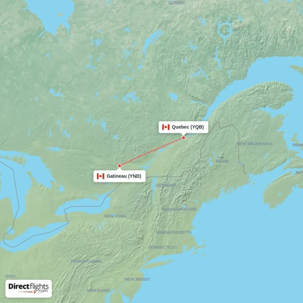 Quebec - Gatineau direct flight map