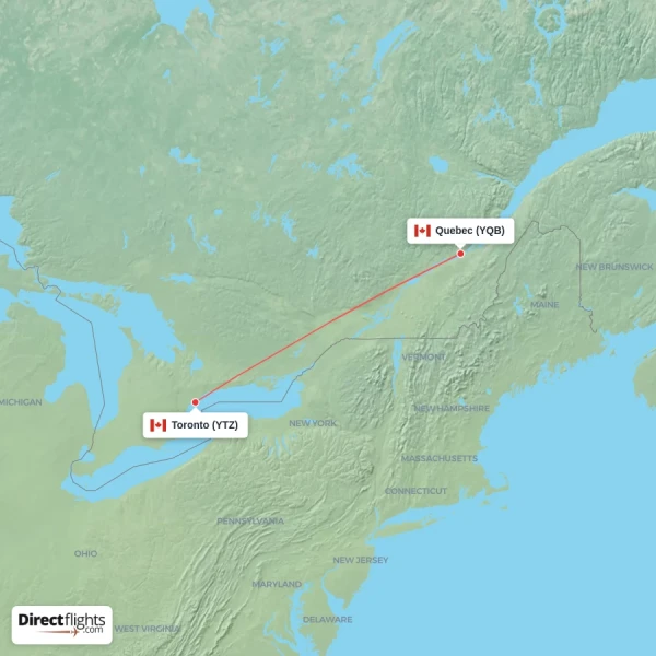 Quebec - Toronto direct flight map