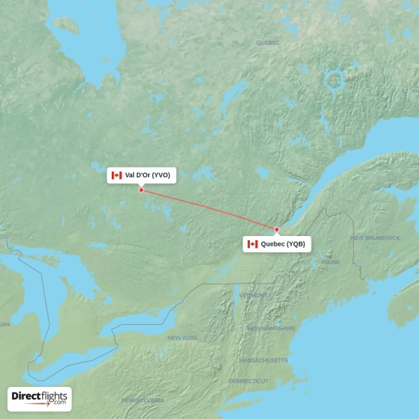 Quebec - Val D'Or direct flight map
