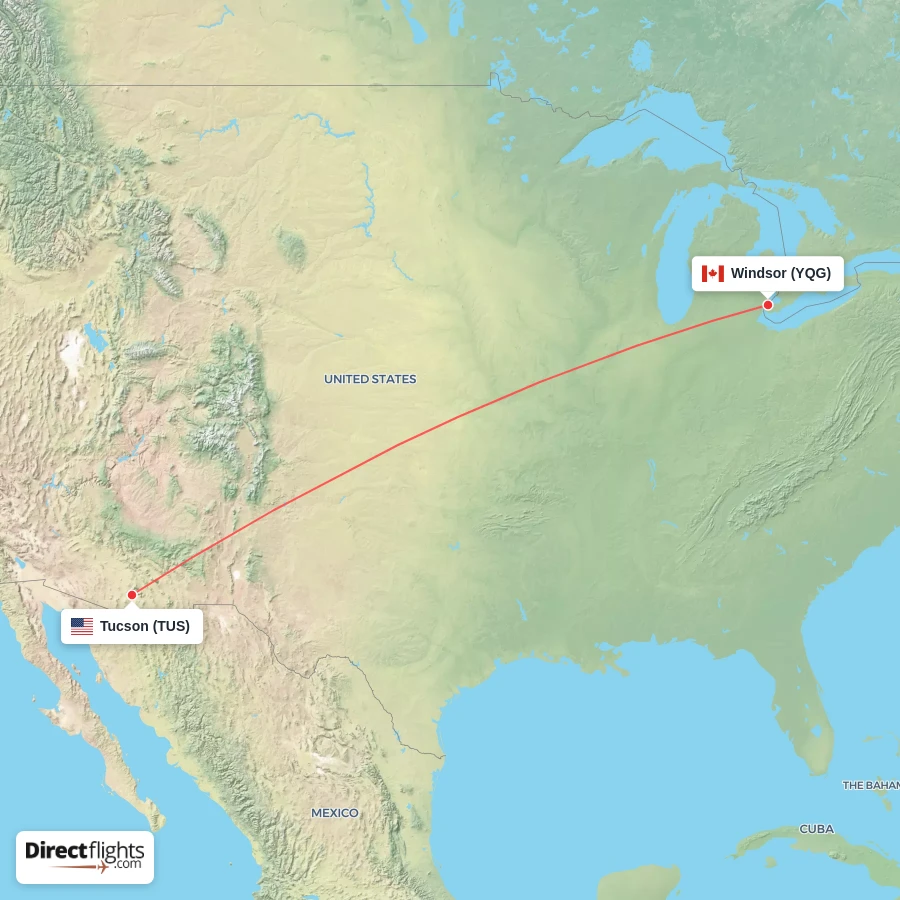 YQG - TUS route map