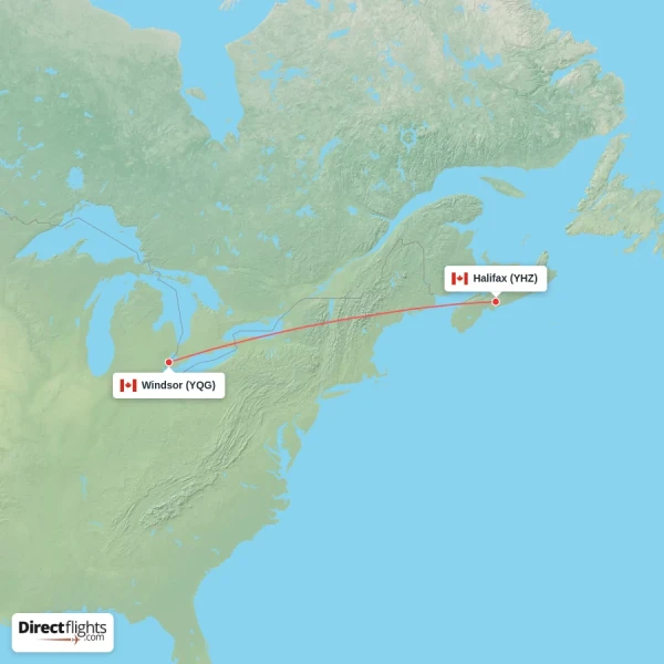 Windsor - Halifax direct flight map