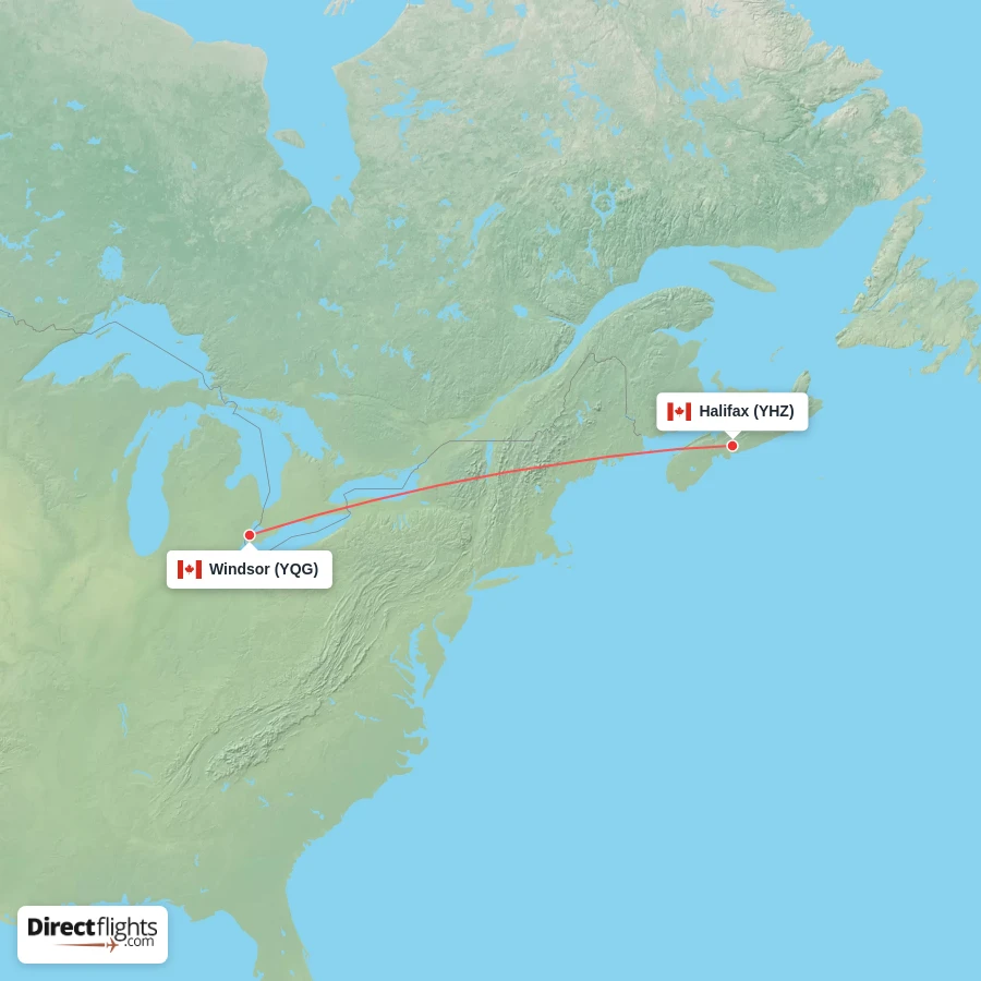 YQG - YHZ route map