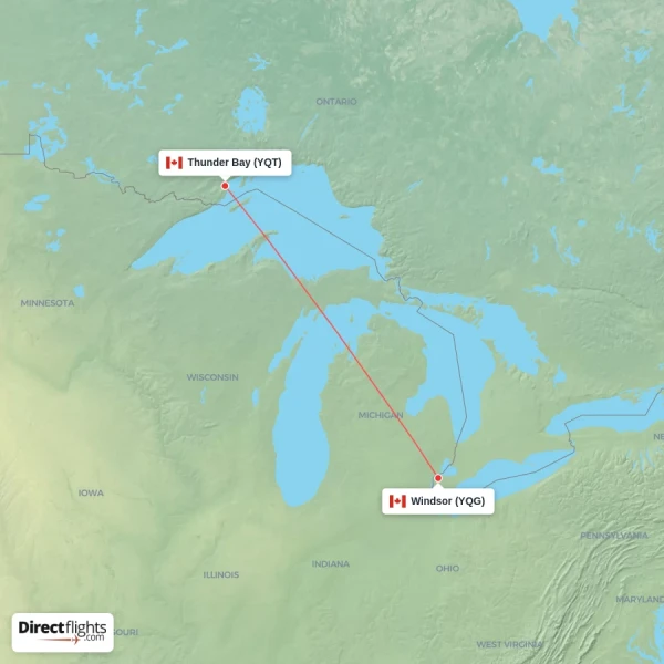 Windsor - Thunder Bay direct flight map