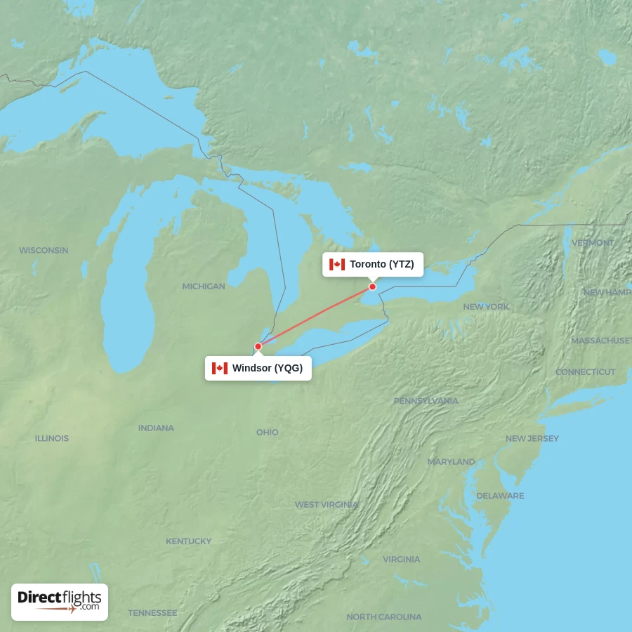 YQG - YTZ route map