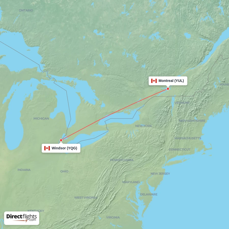 YQG - YUL route map
