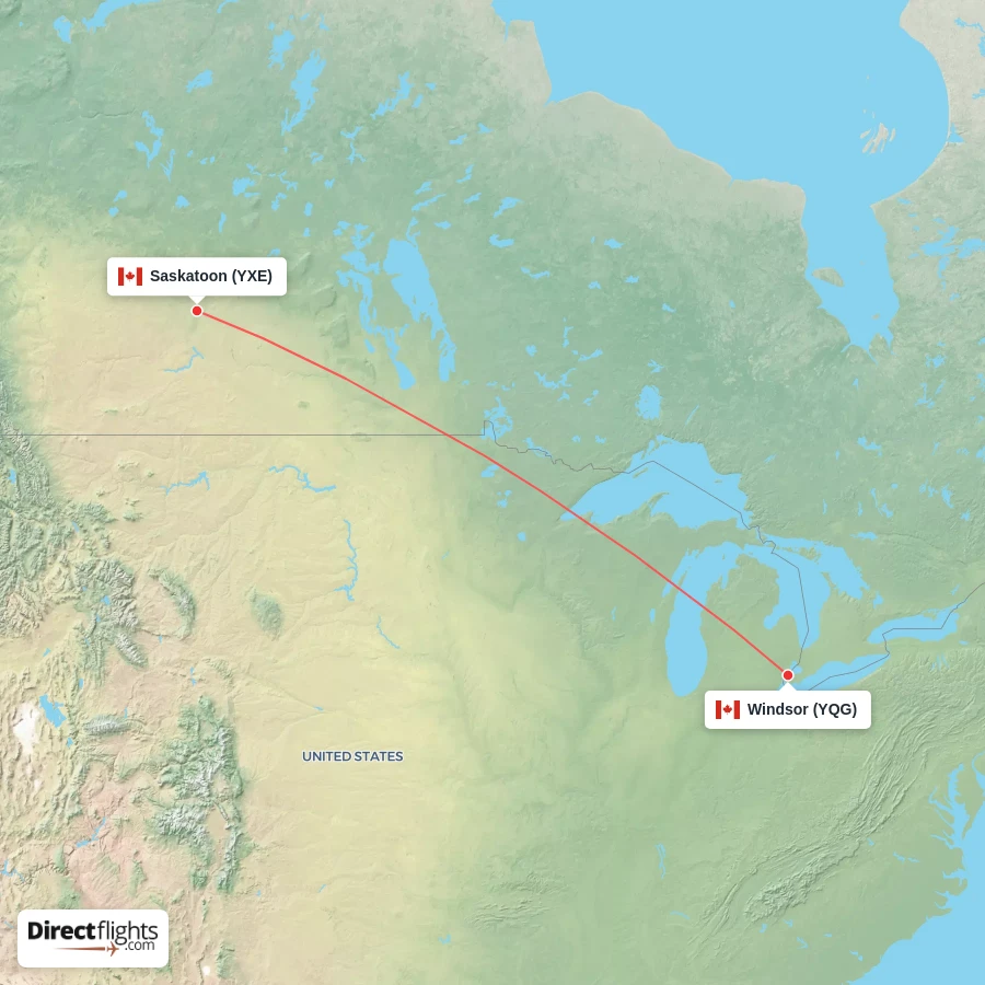 YQG - YXE route map