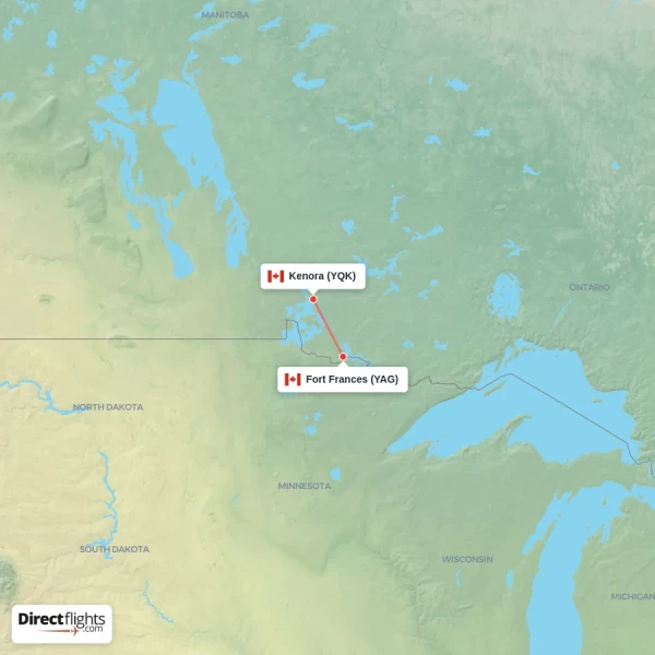 Kenora - Fort Frances direct flight map