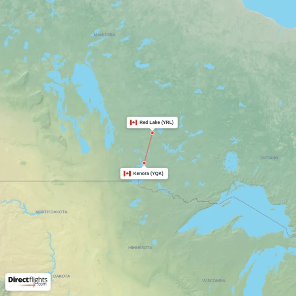 Kenora - Red Lake direct flight map