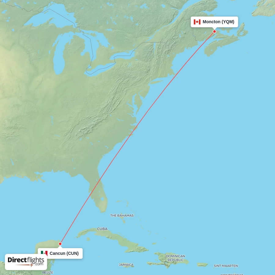 YQM - CUN route map