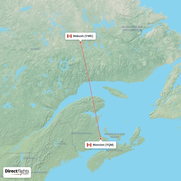 Moncton - Wabush direct flight map