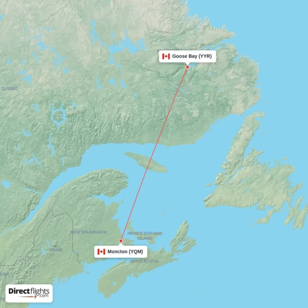 Moncton - Goose Bay direct flight map