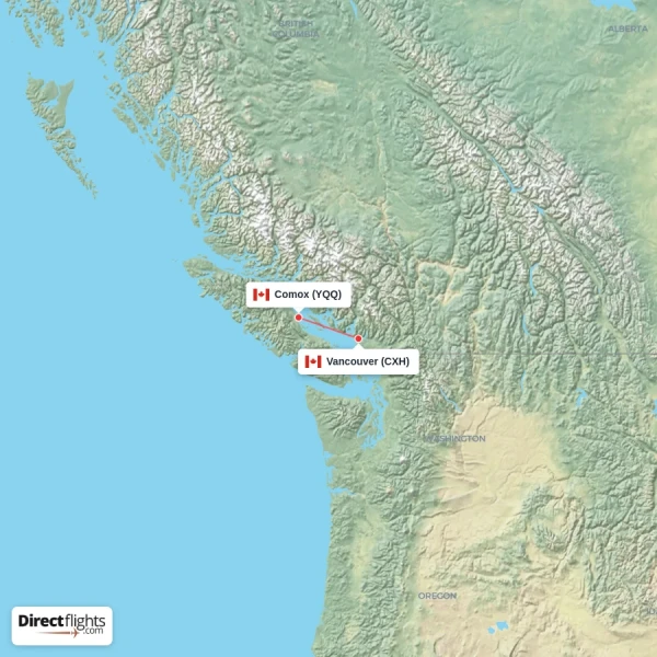 Comox - Vancouver direct flight map