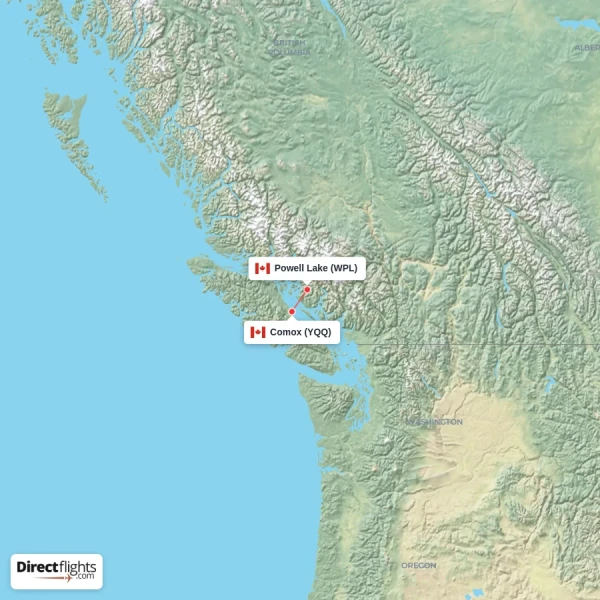 Comox - Powell Lake direct flight map