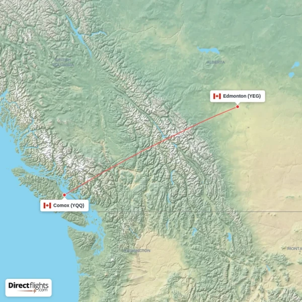 Comox - Edmonton direct flight map