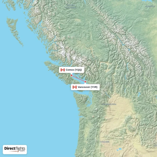 Comox - Vancouver direct flight map