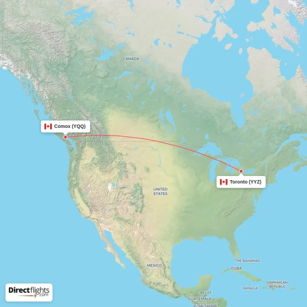 Comox - Toronto direct flight map