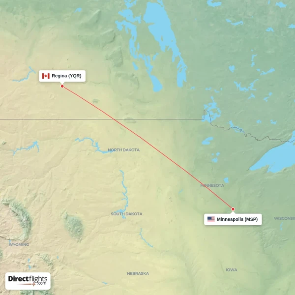 Regina - Minneapolis direct flight map