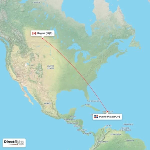 Regina - Puerto Plata direct flight map