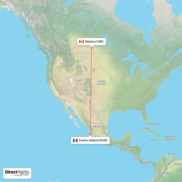 Regina - Puerto Vallarta direct flight map