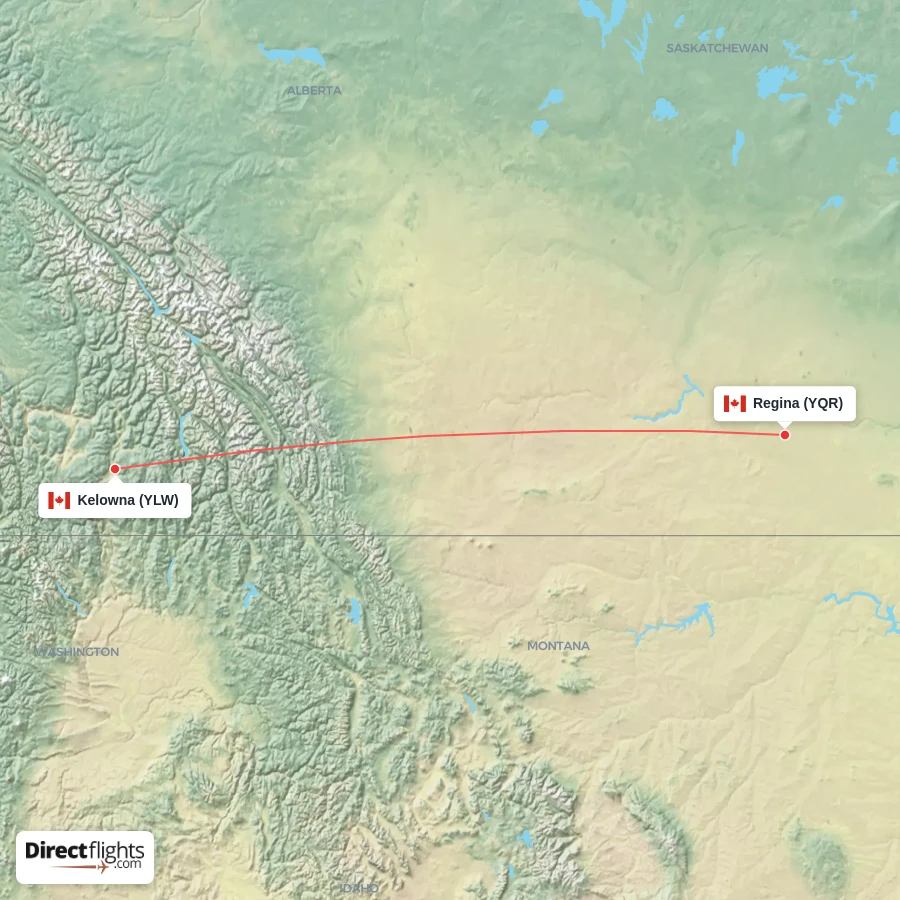 YQR - YLW route map