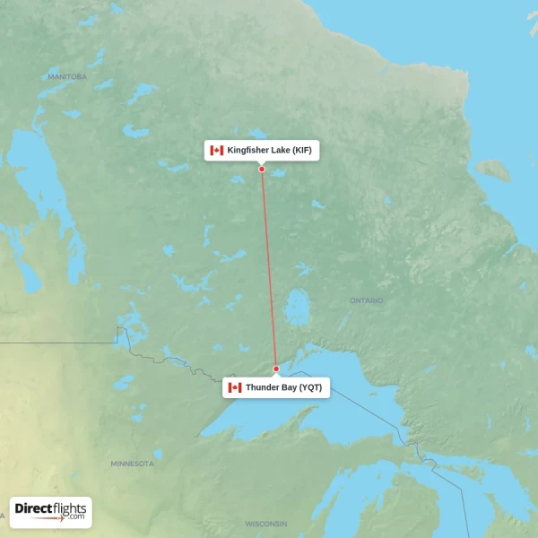 Thunder Bay - Kingfisher Lake direct flight map