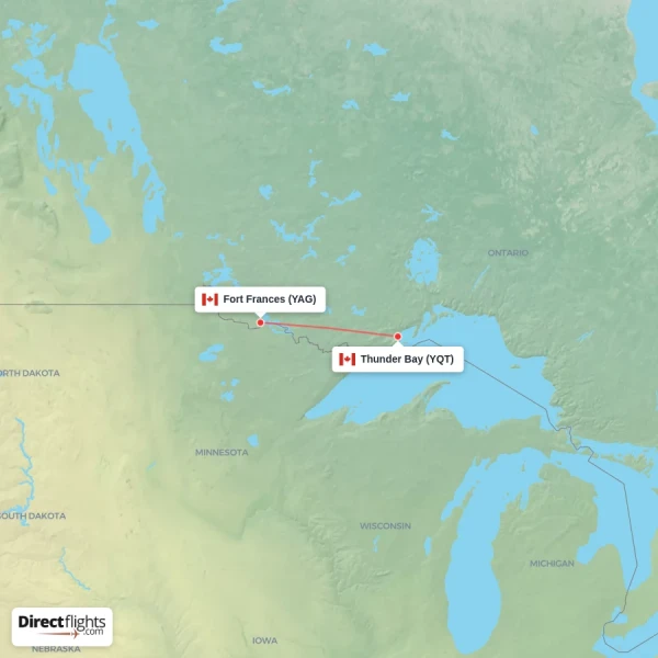 Thunder Bay - Fort Frances direct flight map