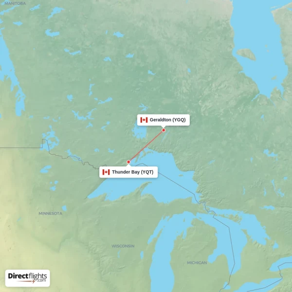 Thunder Bay - Geraldton direct flight map