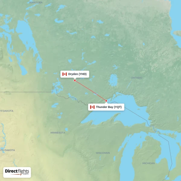 Thunder Bay - Dryden direct flight map