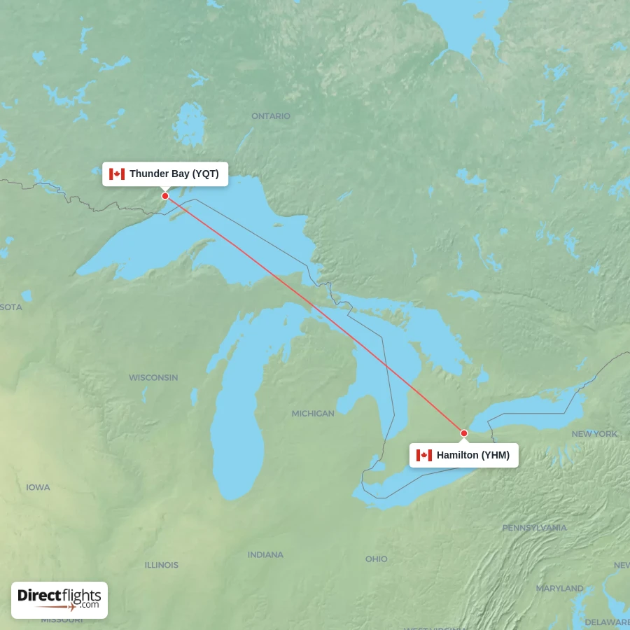YQT - YHM route map