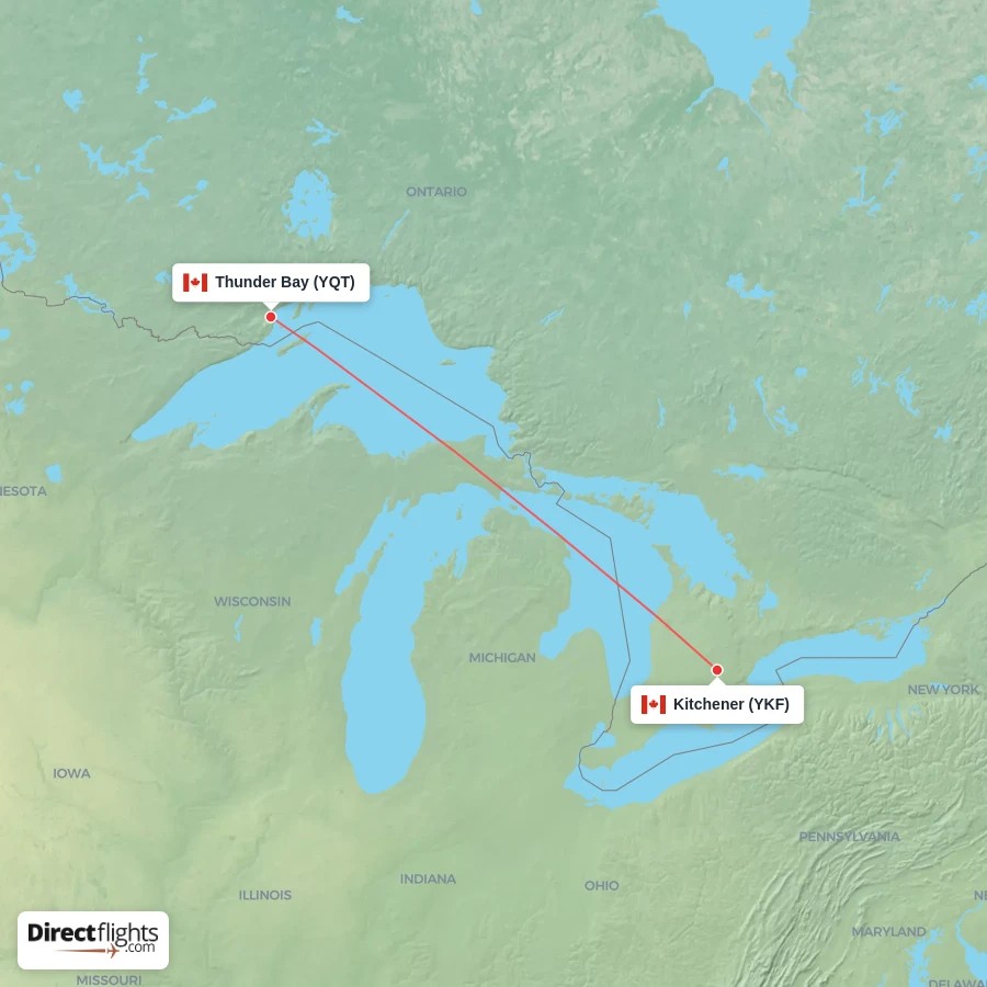 YQT - YKF route map
