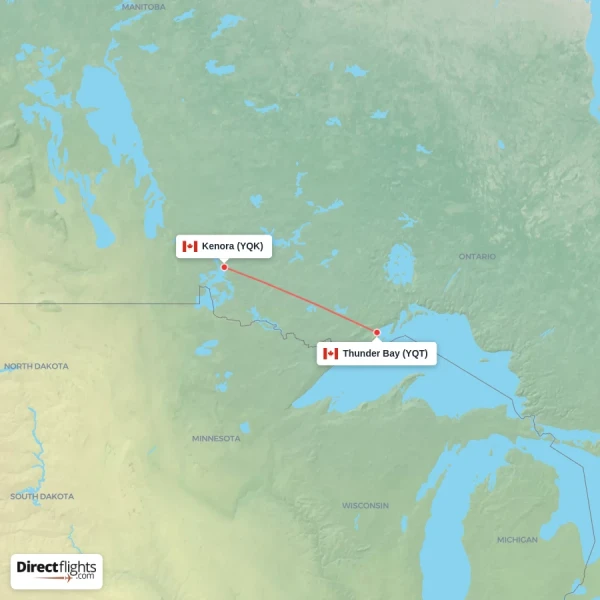 Thunder Bay - Kenora direct flight map