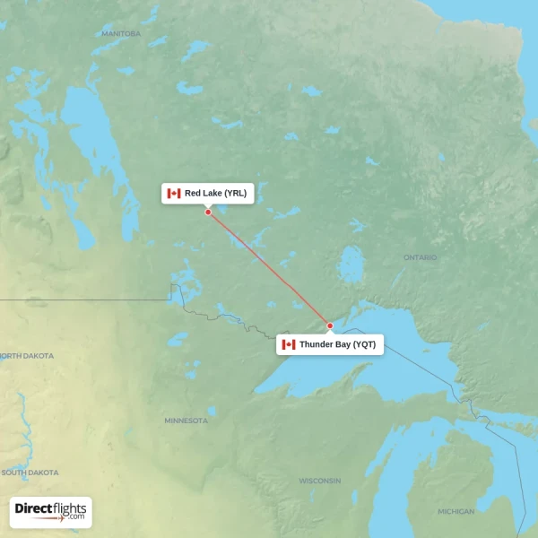 Thunder Bay - Red Lake direct flight map