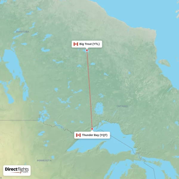 Thunder Bay - Big Trout direct flight map