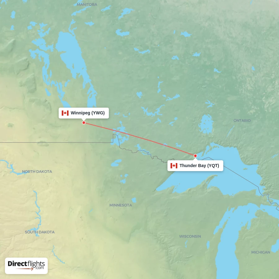 YQT - YWG route map