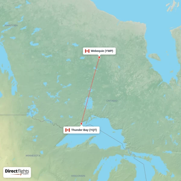 Thunder Bay - Webequie direct flight map