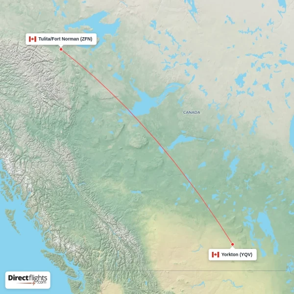 Yorkton - Tulita/Fort Norman direct flight map