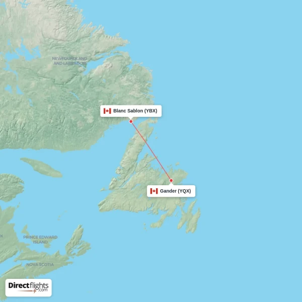 Gander - Blanc Sablon direct flight map