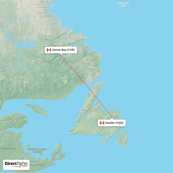 Gander - Goose Bay direct flight map