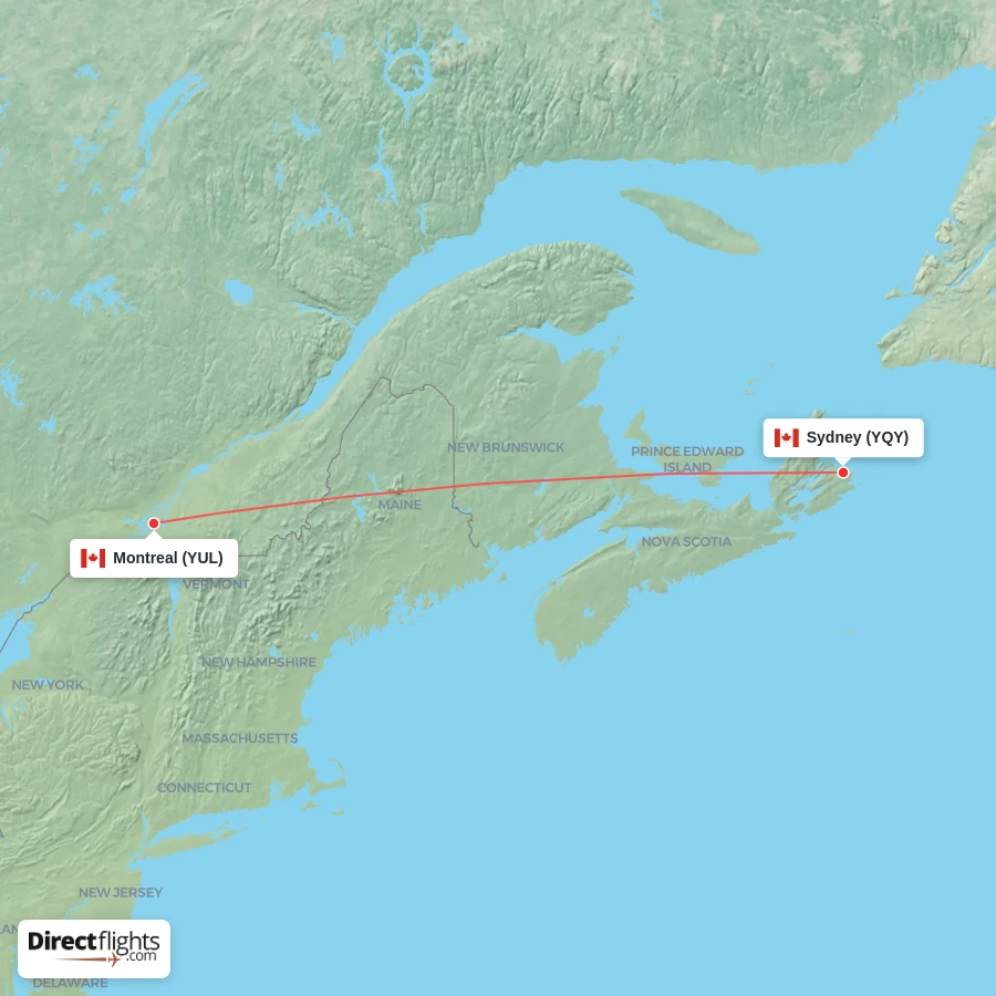 YQY - YUL route map
